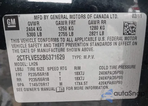 2011 GMC Terrain Slt-1 из США, поврежденный, VIN 2CTFLVE52B6371629